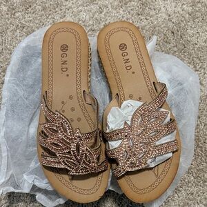 Women's Rose Gold Beaded Slide Sandals